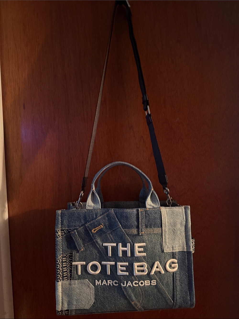 Marc Jacobs Denim Patchwork Tote Bag with White Logo - Picture 6 of 9